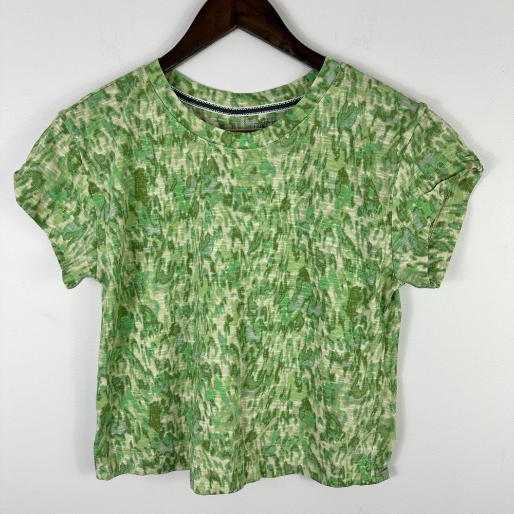 Pilcro T-Shirt Women XS Green Abstract Ikat Regenerative Cotton Short Sleeve Tee